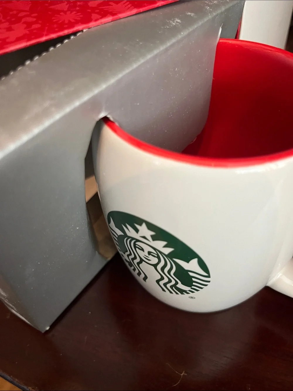 Starbucks White Mug with Red and Green Holiday Mug